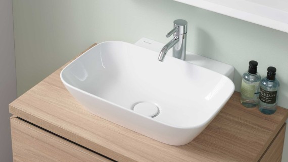 Geberit ONE guest bathroom with small lay-on washbasin Geberit ONE guest bathroom with small lay-on washbasin
