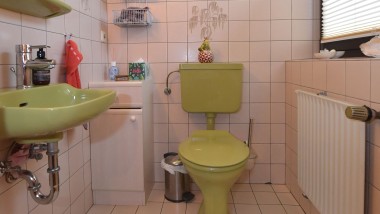 The green guest bathroom from the 80s before renovation