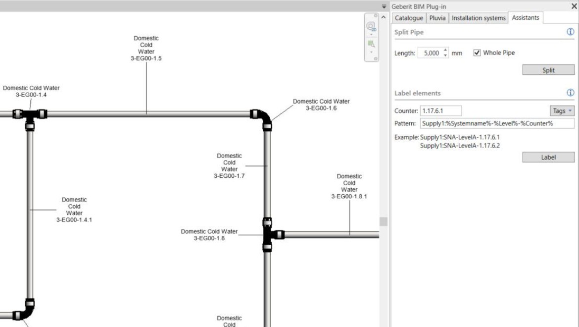 Numbering of the pipe runs in the Geberit BIM plug-in