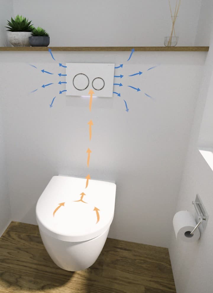 The Geberit DuoFresh odour extraction unit draws in bad odours from the toilet and releases the purified air back into the room. The Geberit DuoFresh odour extraction unit draws in bad odours from the toilet and releases the purified air back into the room.