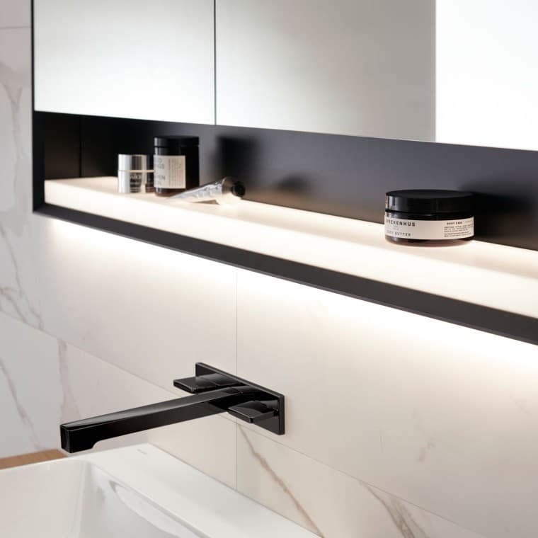 Mirror cabinet with illuminated niche and black matt frame Mirror cabinet with illuminated niche and black matt frame